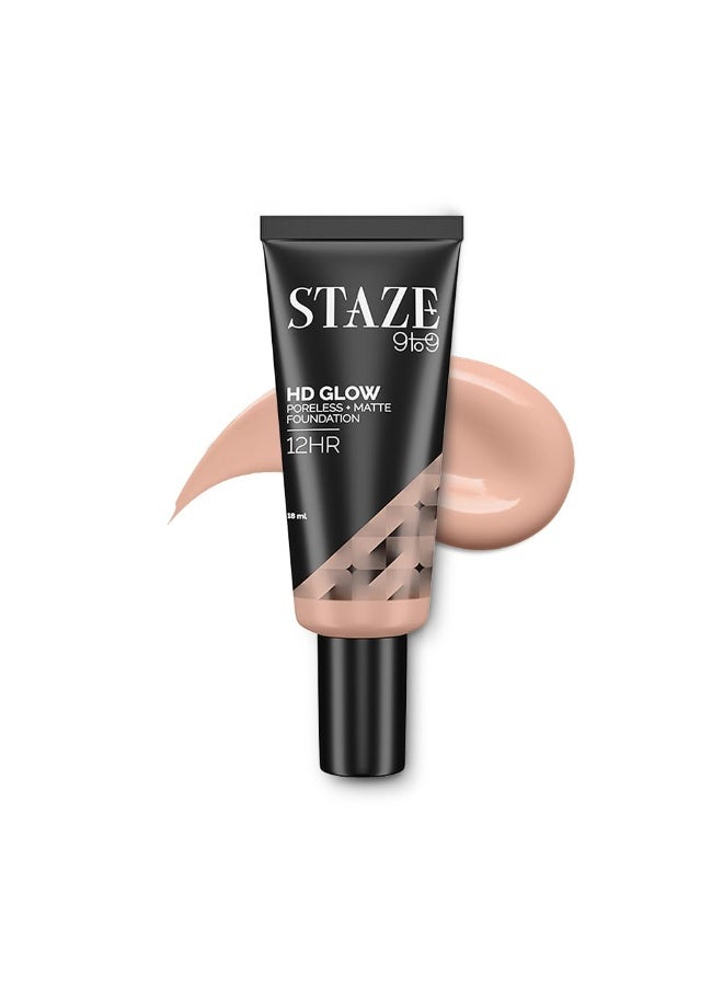 Staze 9to9 HD Foundation | 12Hrs Longlasting | Poreless + Matte Flawless Finish | Full Coverage, Sweatproof & Easily Blendable | Suitable for All Skin Types | 105C Swan | 18 ml - Image 1